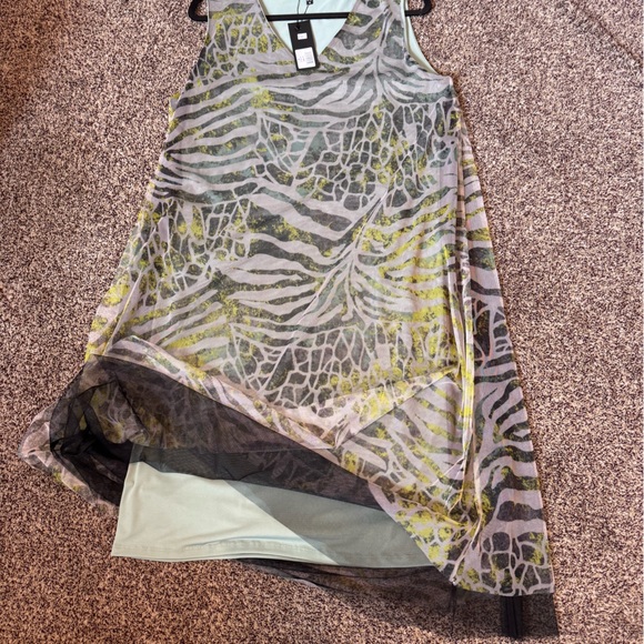 Kozan Zebra Print Midi Sheer Mesh Overlay Dress Size Medium Muted Gray Green NWT - Picture 12 of 13